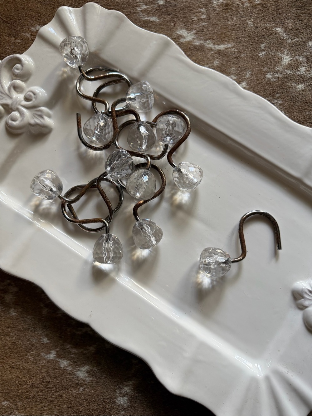 Boho Chic Crystal Shower Curtain Rings in Clear and Bronze
